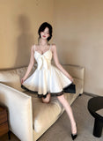 DAIIIBABYYY  -  New White Bow Sling Sexy Mini Dress Women Fashion Patchwork Mesh Ruffled Y2k Dress Summer Elegant Bodycon Birthday Dresses