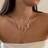 DAIIIBABYYY  -  Y2K Style Strap Heart Pendant Necklace for Women Sweet Personality Hollow Love Pearl Tassel Chain Choker Gothic Fashion Jewelry