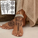 Daiiibabyyy  2pcs Black Mandala Tattoo Stickers for Girls, Black Lace Lotus Tattoo Mandala Flower Fake Jewelry Pendant Pattern