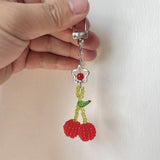 Daiiibabyyy  Handmade Red Bead Keychain Colorful Cute Exquisite Fruit Flower Bag Mobile Phone Pendant Fashion Purse Headphone Bag Accessories
