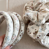 Daiiibabyyy -  French Style Milk White Background Floral Large Intestine Hair Band Rubber Band Ponytail Hair String Headband Hair Accessories