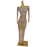 DAIIIBABYYY  -  Sliver Crystal Sexy Transparent Long Sleeve Dress Women Birthday Party Gown Stage Singer Performance Show Costume Zhima