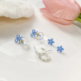 DAIIIBABYYY  -  Sweet Girls INS Pink Blue Bow-knot Ball Flower Stud Earrings Set for Women Korean Fashion Bow Earring Party Jewelry Gift