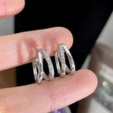 Daiiibabyyy  Fashion Silver Color Six Pointed Star Hoop Earrings For Women Simple Crystal Asymmetric Star Round Huggies Earrings Jewelry