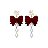 DAIIIBABYYY  -  New Romantic Winter Red Velvet Flocking Bow-knot Earrings Korean Fashion White Furry Ball Multi-style Dangle Earring Jewelry