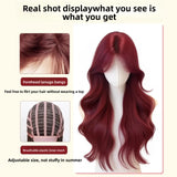 DAIIIBABYYY  -  Women's Full Head Wig Long Curling Raspberry Red Big Wave Lolita Natural Daily Simulation Hair Whole Top Wig Cover