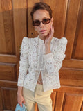 Daiiibabyyy  Lace Blouse Crochet Slim Fit Blouse Stand Collar Elegant Commuter Shirt Cute Feminine Breathable Button Down Stylish Shirt