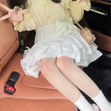 Daiiibabyyy  Japanese Style Soft Girl Kawaii Sweet Mini Ruffle Cake Skirt with Bow Solid White A Line Student Lace Kpop Casual Loose Skirts