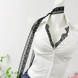 DAIIIBABYYY  -  Hot Girl Suit Women's Summer Turn-down Collar Slim Fit Lace Sleeveless Shirt High Waist Mini Skirt Two-piece Set Female Clothes