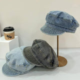 DAIIIBABYYY  -  New Flat top Washed Denim Jean Cowboy Hat Women Painter's Hat Minimalist Newsboy Hat Outdoor Casual Literary Hat  Caps Female