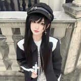 Daiiibabyyy  Subculture Cross Pendant Berets Cap Y2K Black Cotton Painter Hat Gothic Lolita Beret Hat Caps Harajuku Deco Accessories Japanese