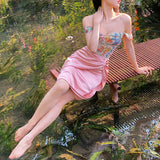 Daiiibabyyy Fish-bone Sweet Spice Girl Printed V-neck Camisole with Sexy Blouse Women Wear Summer Elvira Mistress Aesthetic Clothes Kawaii