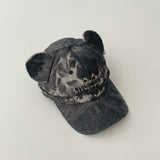 Daiiibabyyy  Parent-Child Denim Baseball Cap Adult Embroidered Letters Fashion Peaked Caps Cute Cat Ear Girls Boy Travel Outdoor Sun Hats