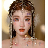 Daiiibabyyy  Hair Ornament Elf Butterfly Mermaid Headwear Hani Princess Forehead Ornament Rhinestone Tassel Eyebrow Heart Pendant