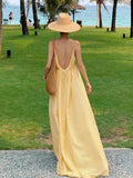 Daiiibabyyy  Korean Maxi Slip Dresses for Women Backless Temperamant Bandage Robe Femme Vestidos De Mujer Vintage Summer Pleated Dress