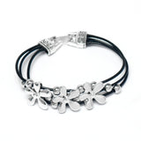 Daiiibabyyy  Vintage Silver Flower Beaded Black Leather Multi-layer Bangle Bohemian Couple Friends Lucky Bracelet Jewelry Gifts