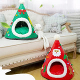DAIIIBABYYY  -  Christmas Cats Nest Detachable Mat Semi Closed Cat Hole Tent Winter Warm Dog Nest Christmas Tree Shape Pets House Washable