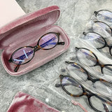 DAIIIBABYYY  -  Vintage Oval Hawksbill Pattern Glasses Small Round Frame Y2K Premium Feel Sensory Bookworm Leopard Pattern Flat Light Glasses