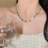 DAIIIBABYYY  -  Light Luxury Crystal Beads Necklace for Women Girl Colorful Zircon Bracelet Fine Jewelry Candy Color Y2K Chokers Birthday Gifts