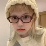DAIIIBABYYY  -  Retro Square Oval Frame Anti Blue Light Glasses Red Thick Frame Plain Eyes Glasses Korean Fashion Female Eye Protection Eyewear