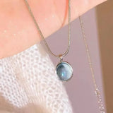 Daiiibabyyy  Korean Silver Color Oval Aquamarine Pendant Necklace Ladies Girls Luxury Snake Chain Necklace Fashion Jewelry Accessories