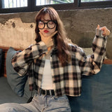 Daiiibabyyy  New Korean Plaid Shirts Harajuku Casual All Match Loose Long Sleeve Blouses Fashion Popular Student Tops Cardigan Coats Outwear