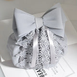 Daiiibabyyy  Professional Ribbon Ruffled Edges Hair Net Sweet Flower Bow Snood Headwear Ponytail Clip Hairgrips Cover Net Waiter