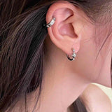 Daiiibabyyy  Fashion Silver Color Six Pointed Star Hoop Earrings For Women Simple Crystal Asymmetric Star Round Huggies Earrings Jewelry