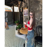 DAIIIBABYYY  -  Blue High Waist Women Jeans Vintage Straight Casual Baggy Ripped Y2K Street American Wide Leg Female Trouser LOOSE Denim Pants