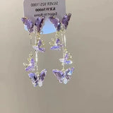 Daiiibabyyy  Elegant Purple Glass Butterfly Long Tassel Earrings for Women Delicate Rhinestone Crystal Insect Earrings Luxury Party Jewelry