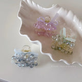 Daiiibabyyy  Bow premium blue crystal beaded bangs hairpin female small Korean version half tied hair on the back of the head grab clip shark