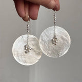 Daiiibabyyy  French Minimalist Resin Imitation Shell Round Slice Pearl Pendant Earrings Women Temperament Jewelry Wedding Party