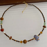 Daiiibabyyy  Ethnic Multicolor Natural Stone Tiger Eyes Irregular Beads Fish Beaded Necklace for Women Gold Plated Chain Strand Chokers