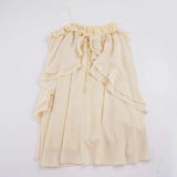 Daiiibabyyy  French Temperament Solid Ruffles Spaghetti Strap V Neck A-LINE Short Off Shoulder Dresses