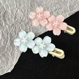 Daiiibabyyy  Jelly Cherry Blossom Hair Clips Pink Blue Flower Hairpins for Girl Romantic Wave Side Bangs Barrettes Kawaii BB Hair Accessories