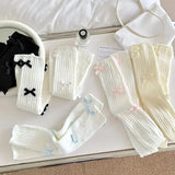 DAIIIBABYYY  -  Woman Bow Leg Warmers Autumn and Winter Ribbon Lolita Black Knee Warmers Long Socks JK Knitted Girl White Leg Warmers
