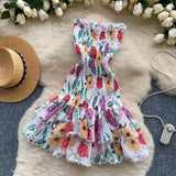 DAIIIBABYYY  -  Summer Floral Sundress Holiday Halter Print Corset Short Dress Women Sexy Backless Ruffles Cake Vestidos Mini Flower Beach Robe