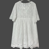 Daiiibabyyy  New Summer Short Sleeved Sexy Hollow Dress Jacquard Embroidery Pleated Women's Party Dress Fashion Bow Tie Up V Neck Loose Dress