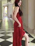 DAIIIBABYYY  -  Summer Red Ruffles Womens Dresses Sexy Spaghetti Strap Sleeveless Birthday Party Dress Female Holiday Beach Vestidos Mujer New