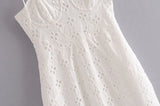 Daiiibabyyy  Women White Lace Hollow Out Embroidery With Wire Bra Chest Sling Mini Dress Romantic Backless Sling Party Club Bodycon Dresses