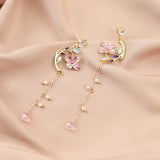 Daiiibabyyy  New Trendy Cute Flower Asymmetrical Spiral Dangle Earrings for Women Charm Long Tassel Blue Crystal Drop Earring Wedding Jewelry