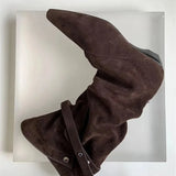 Daiiibabyyy  Vintage Faux Suede Rivet Strap Flod Women Mid-calf Boots Fashion Autumn Winter Low Heeled Chelsea Modern Boots Shoes Botas Mujer