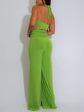 DAIIIBABYYY  -  Solid Slimming Two Piece Sets for Women Strapless Sleeveless Short Tops High Waist Spliced Metal Pants Chic Set Female New