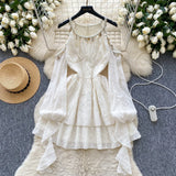 DAIIIBABYYY  -  Elegant Long Flare Sleeve Off Shoulder Vintage O-neck Halter Chic Ruffle Slim Dresses French Evening High Street Autumn Clothing