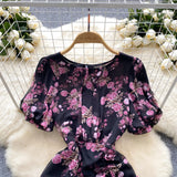 DAIIIBABYYY  -  Elegant sweet  asymmetrical print o-neck puff Sleeve Dress Vacation Slim Women Party mermaid summer dresses