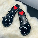 Daiiibabyyy  French Love Polka Dot Bow-Pinched Toe Flip-Flops With Special High Heel Sandals For Women Summer Slippers
