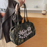 Daiiibabyyy  Women One Shoulder Underarm Bag With Camouflage Solid Color Letter Print Handbag Large Capacity Suitable For Commuting Shopping