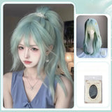 Daiiibabyyy  Natural Looking Long Hair Wig Mint Green Full Head Cover Style Hair Extension Realistic Simulation for Daily Use Women