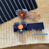 DAIIIBABYYY  -  Retro fog blue flower hairpin advanced sense daily versatile duck bill clip bangs side hair accessories women
