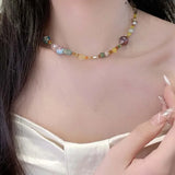 DAIIIBABYYY  -  Fashion Colorful Beaded Choker Necklaces for Women Exquisite Elegant Irregular Handmade Beads Clavicle Chain Necklaces Jewelry
